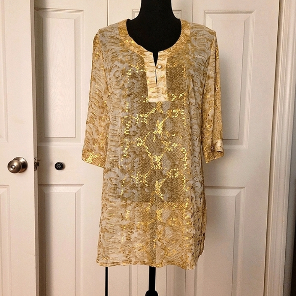 Womens Solitare Swim snakeskin & gold luxury Beach cover up Sz L